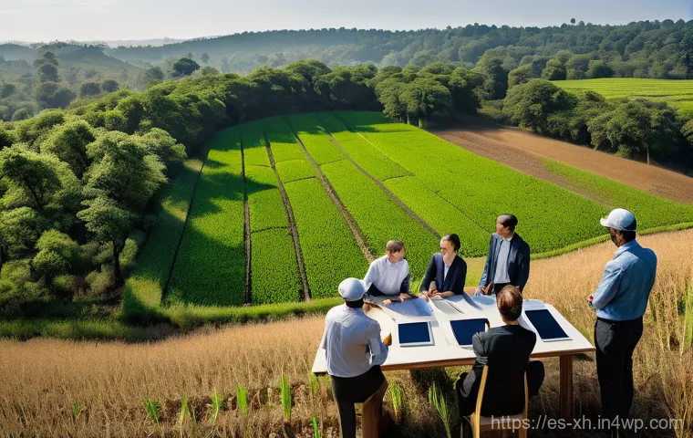 산림농업 시스템의 정책 제안 및 개선 방안 - **Prompt:** "A vibrant, sunny scene depicting a group of diverse farmers, men and women of various a...