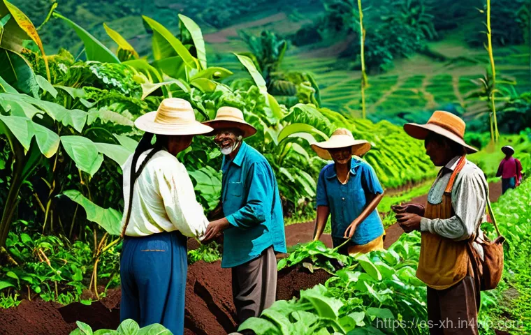 산림농업 시스템의 수출 기회 및 전략 - **Prompt:** A vibrant, sun-drenched agroforestry landscape showcasing a diverse array of crops (coff...