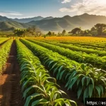Home 18 산림농업 시스템의 농업생태학적 원리 - A vibrant agroforestry farm in a Latin American rural setting during golden hour, showcasing rows of...
