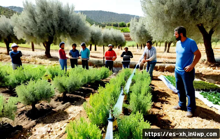 산림농업 시스템의 교육 및 훈련 프로그램 - Photorealistic agroforestry training workshop in rural Spain, a diverse group of adult farmers learn...
