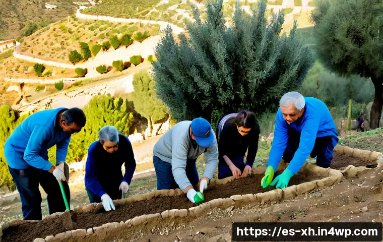 산림농업 시스템의 커뮤니티 참여 효과 - Photorealistic community agroforestry workshop in rural southern Spain, diverse adult farmers and lo...